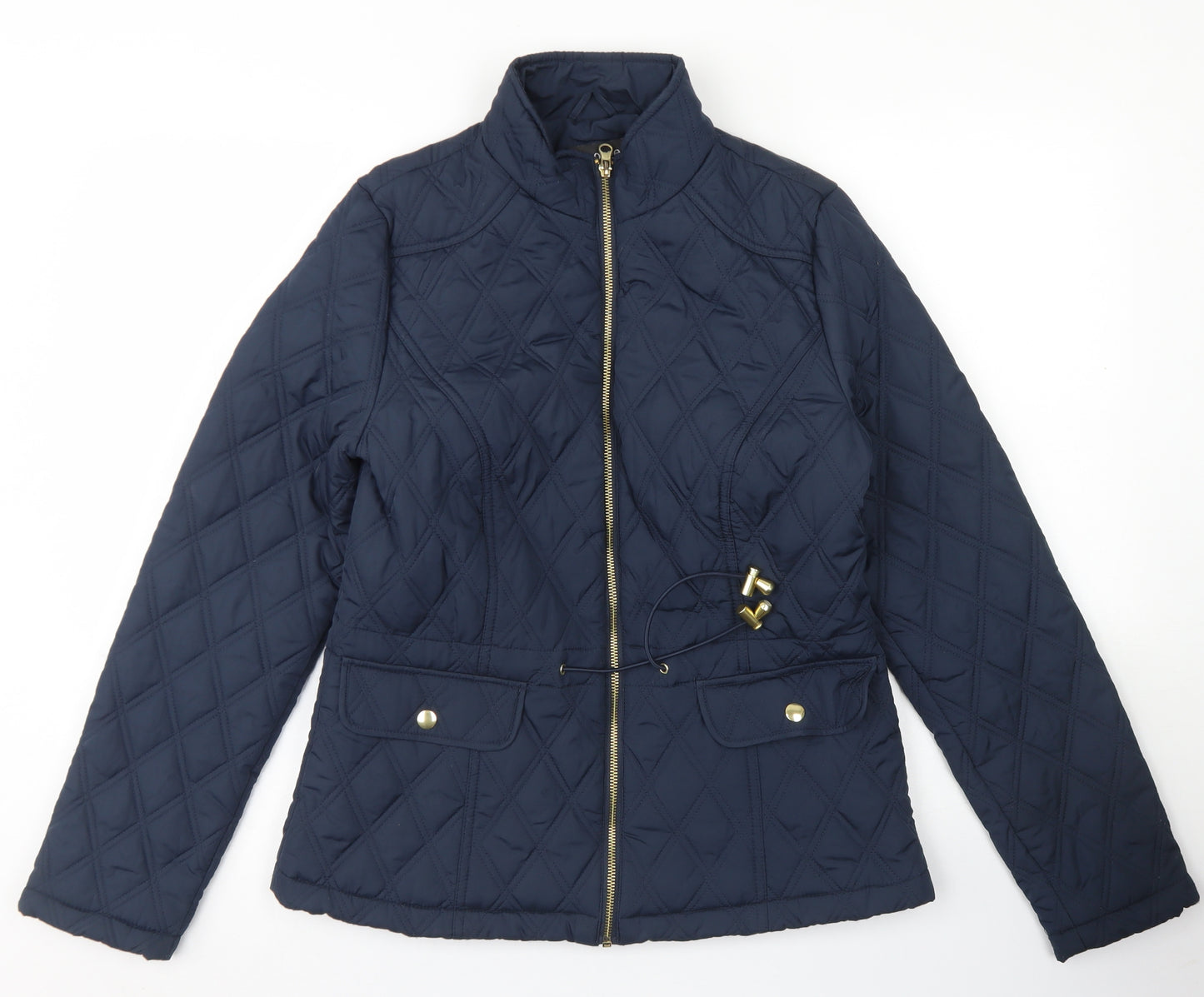 George Womens Blue Argyle/Diamond  Quilted Coat Size 10  Zip