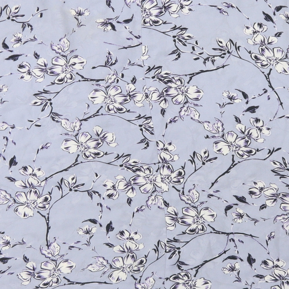 George Womens Blue Floral Polyester Basic Blouse Size 16 Round Neck - Cold Shoulder