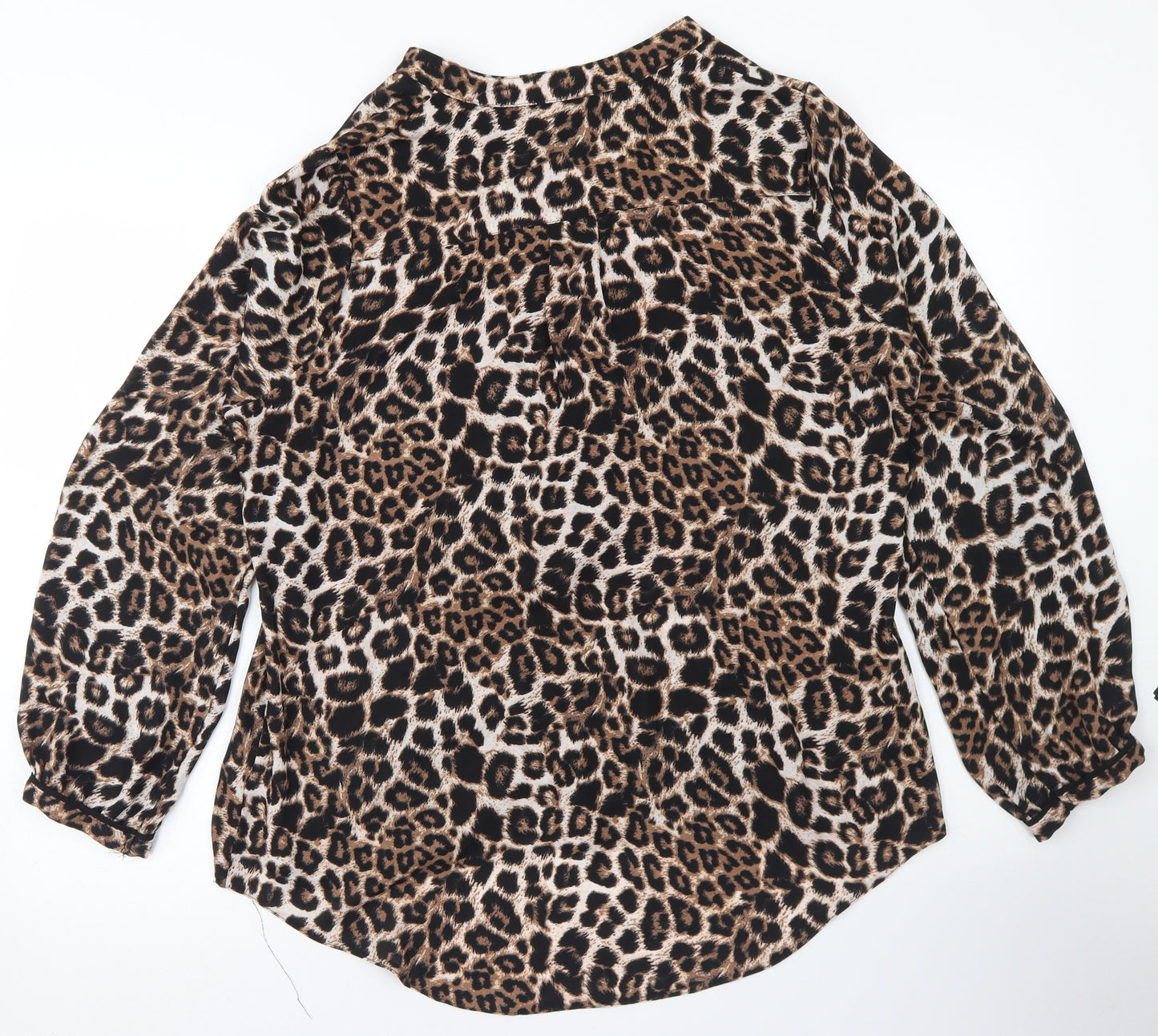Atmosphere Womens Brown Animal Print Polyester Basic Blouse Size 14 Round Neck