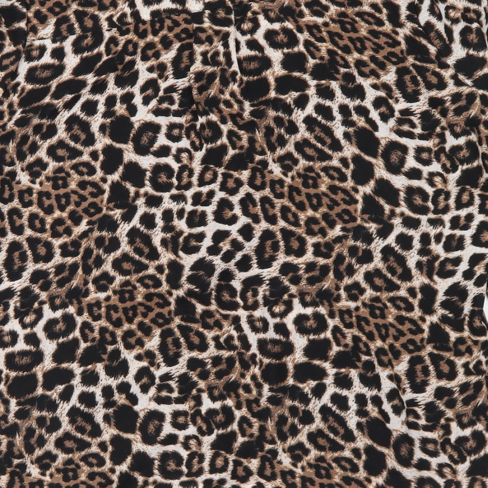 Atmosphere Womens Brown Animal Print Polyester Basic Blouse Size 14 Round Neck