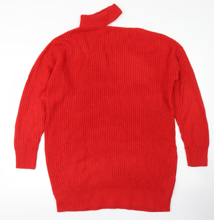 Simply Be Womens Red High Neck  Acrylic Pullover Jumper Size S   - Cut Out Neckline
