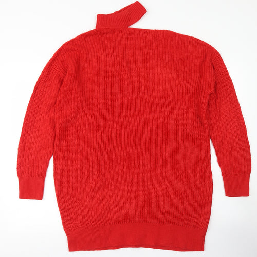 Simply Be Womens Red High Neck  Acrylic Pullover Jumper Size S   - Cut Out Neckline