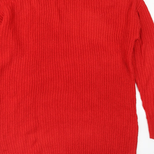 Simply Be Womens Red High Neck  Acrylic Pullover Jumper Size S   - Cut Out Neckline