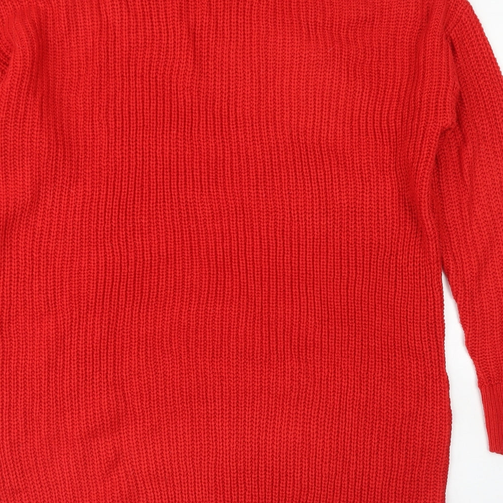 Simply Be Womens Red High Neck  Acrylic Pullover Jumper Size S   - Cut Out Neckline