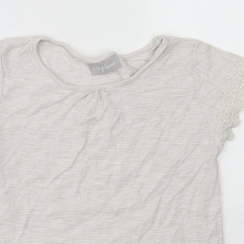 Matalan Girls Grey Striped Cotton Basic T-Shirt Size 6-7 Years Crew Neck  - Lace sleeve detail