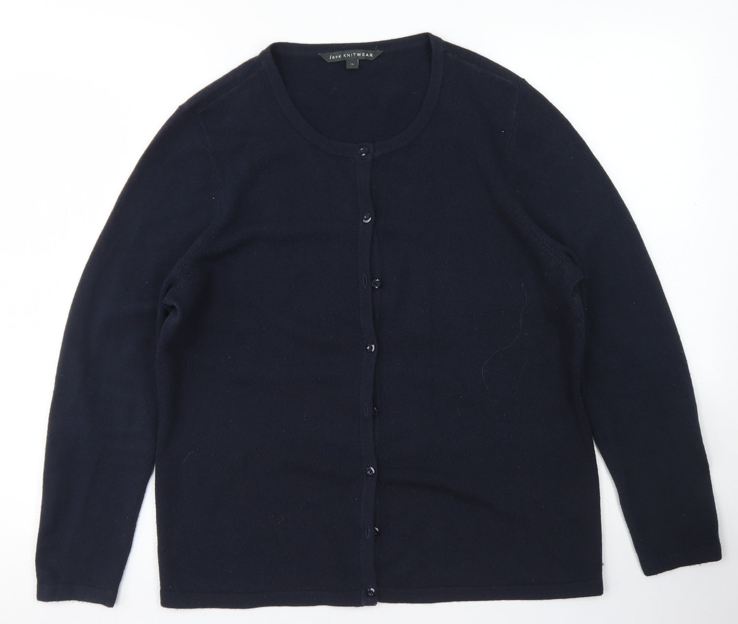 Love Knitwear Womens Blue Crew Neck  Acrylic Cardigan Jumper Size 14