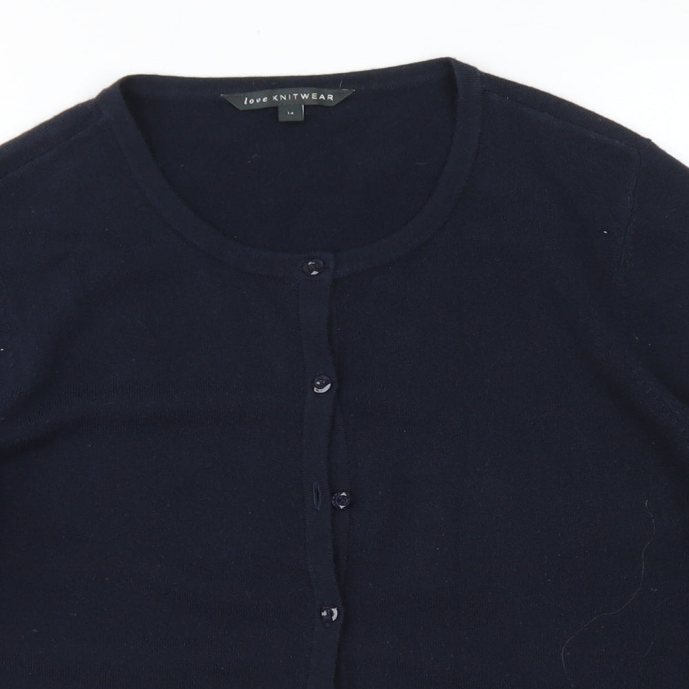 Love Knitwear Womens Blue Crew Neck  Acrylic Cardigan Jumper Size 14