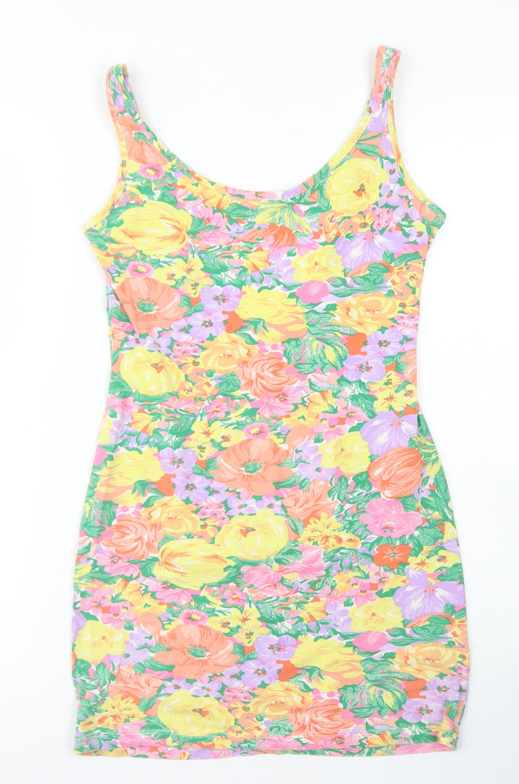 Topshop Womens Green Floral Cotton Bodycon  Size 10  Scoop Neck