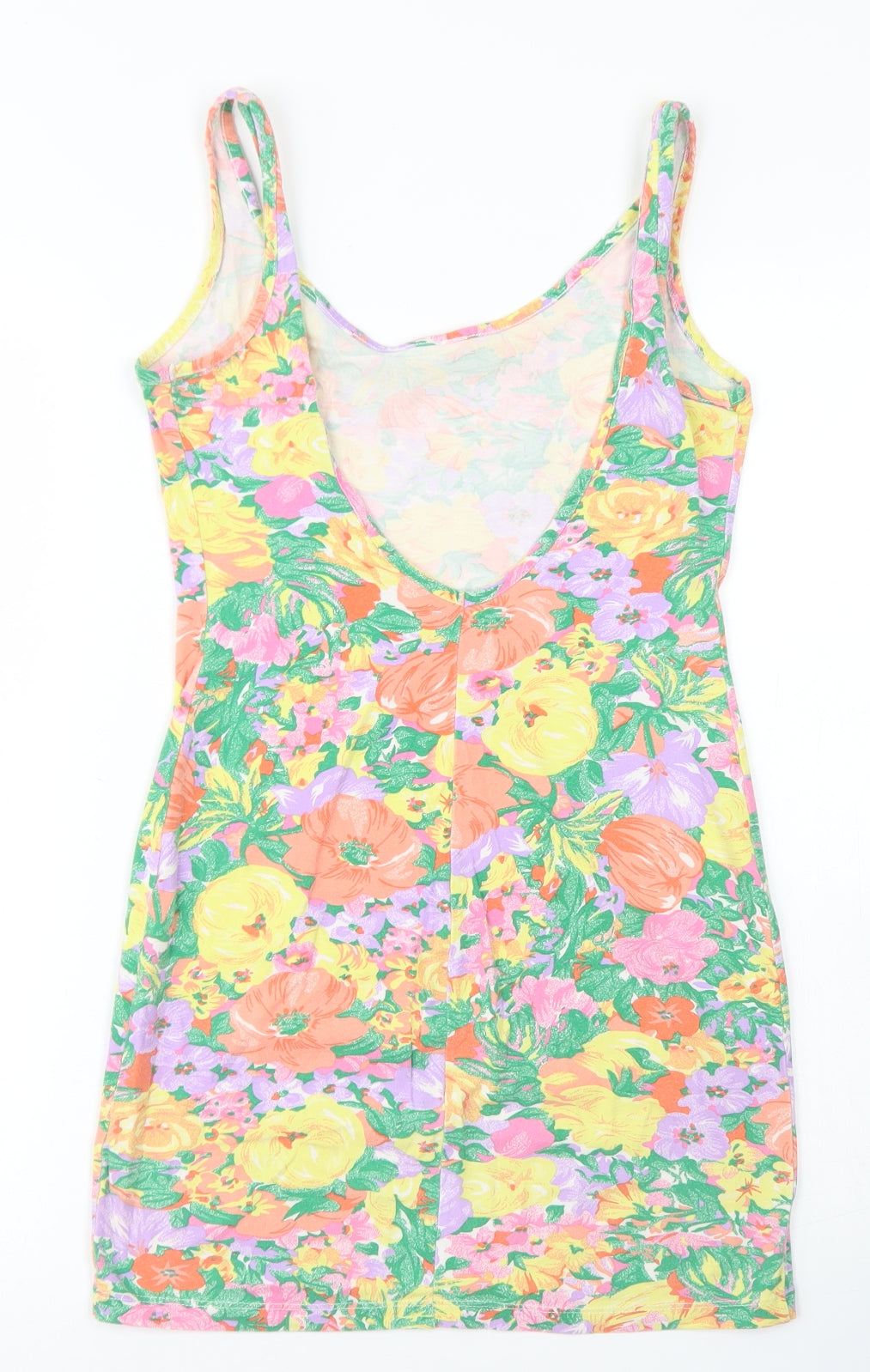 Topshop Womens Green Floral Cotton Bodycon  Size 10  Scoop Neck