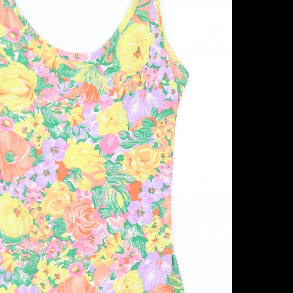 Topshop Womens Green Floral Cotton Bodycon  Size 10  Scoop Neck