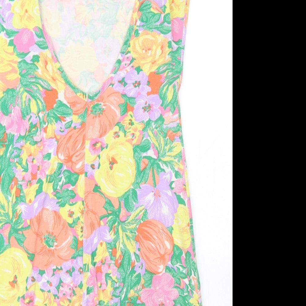 Topshop Womens Green Floral Cotton Bodycon  Size 10  Scoop Neck
