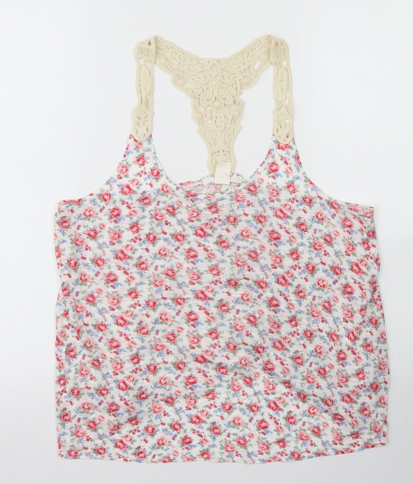 FOREVER 21 Womens White Floral Viscose Basic Tank Size M Scoop Neck