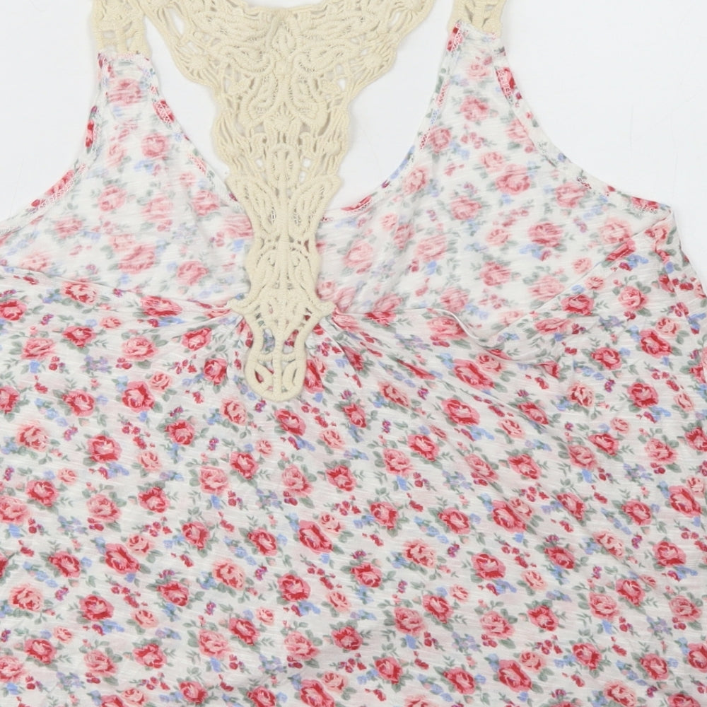 FOREVER 21 Womens White Floral Viscose Basic Tank Size M Scoop Neck