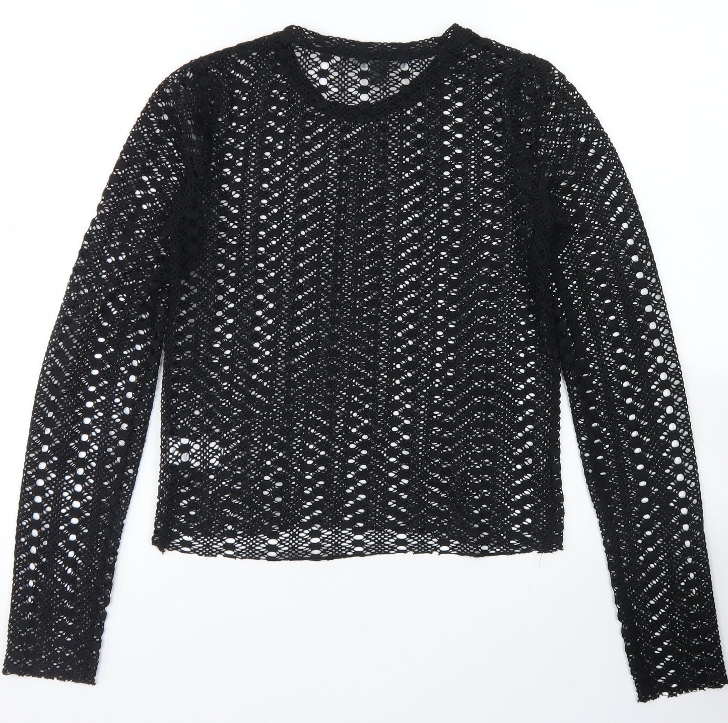 Primark Womens Black  Polyester Cropped T-Shirt Size S Crew Neck