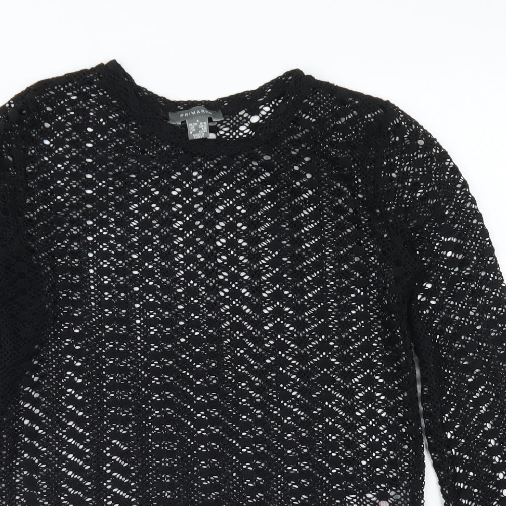 Primark Womens Black  Polyester Cropped T-Shirt Size S Crew Neck