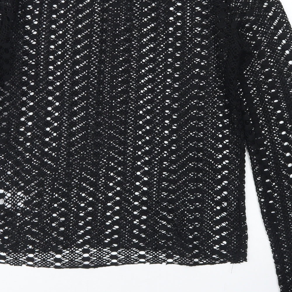 Primark Womens Black  Polyester Cropped T-Shirt Size S Crew Neck