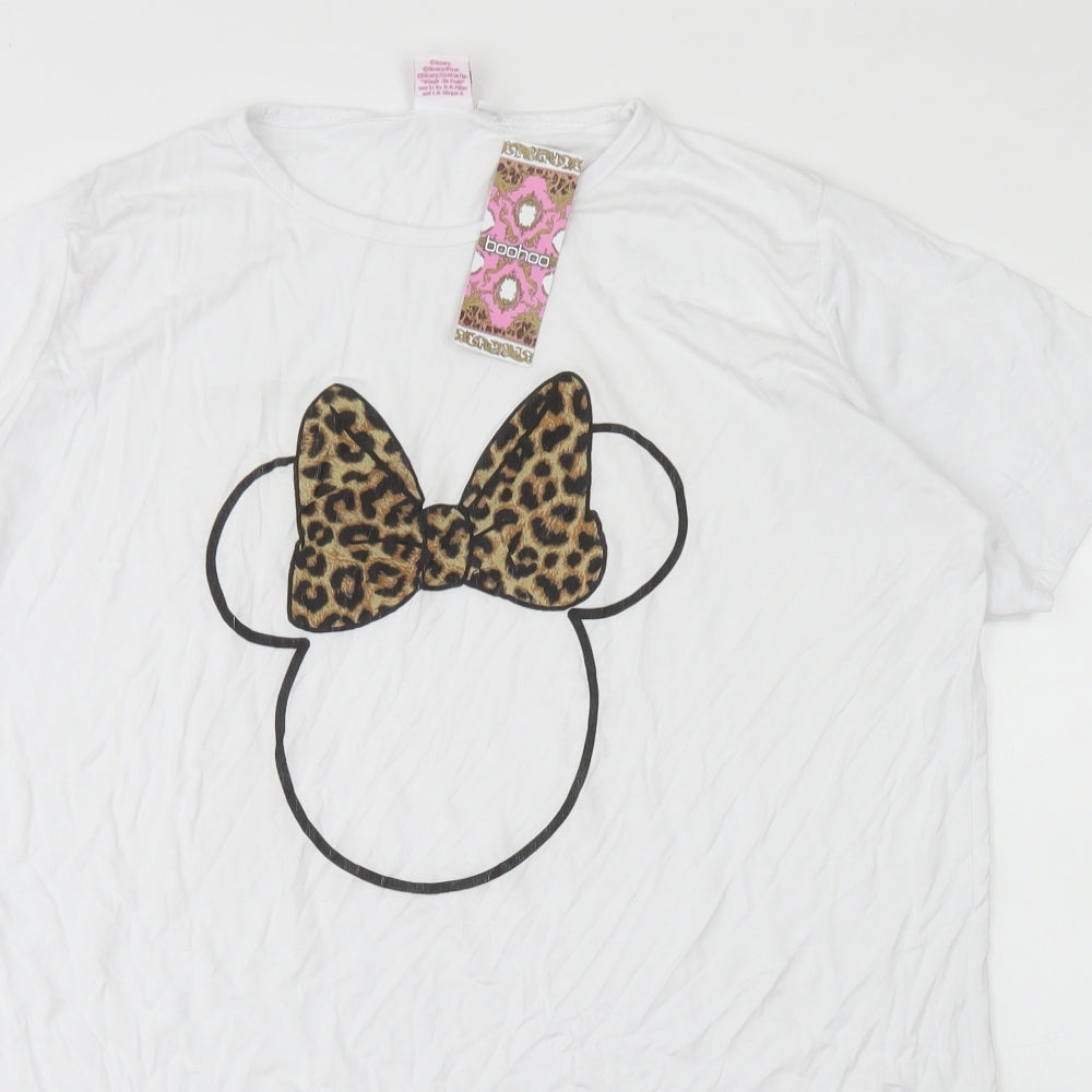 Boohoo Womens White  Viscose Basic T-Shirt Size 14 Crew Neck - Minnie Mouse