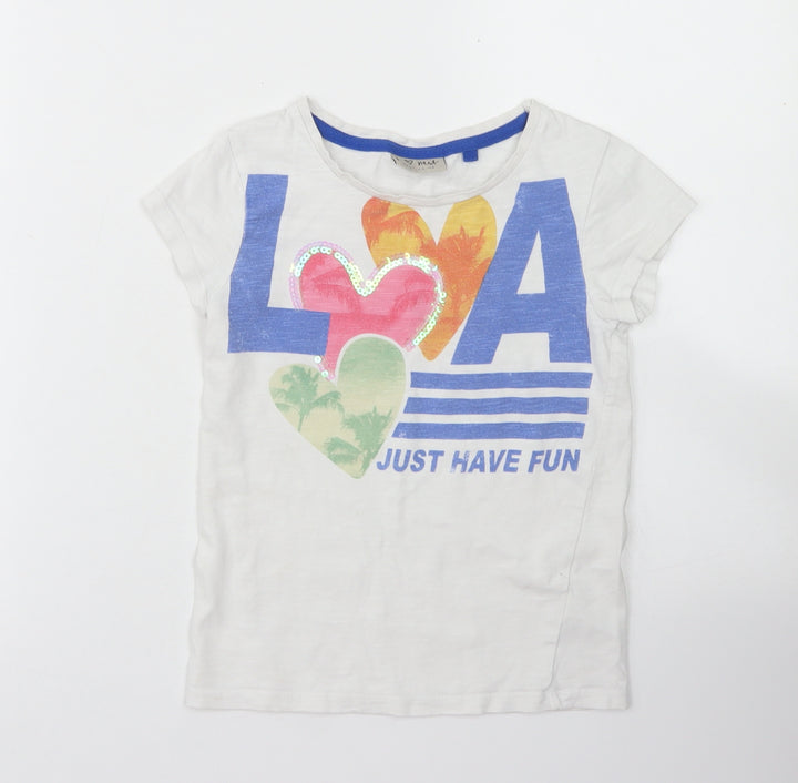 NEXT Girls White  Cotton Basic T-Shirt Size 6 Years Crew Neck  - LA