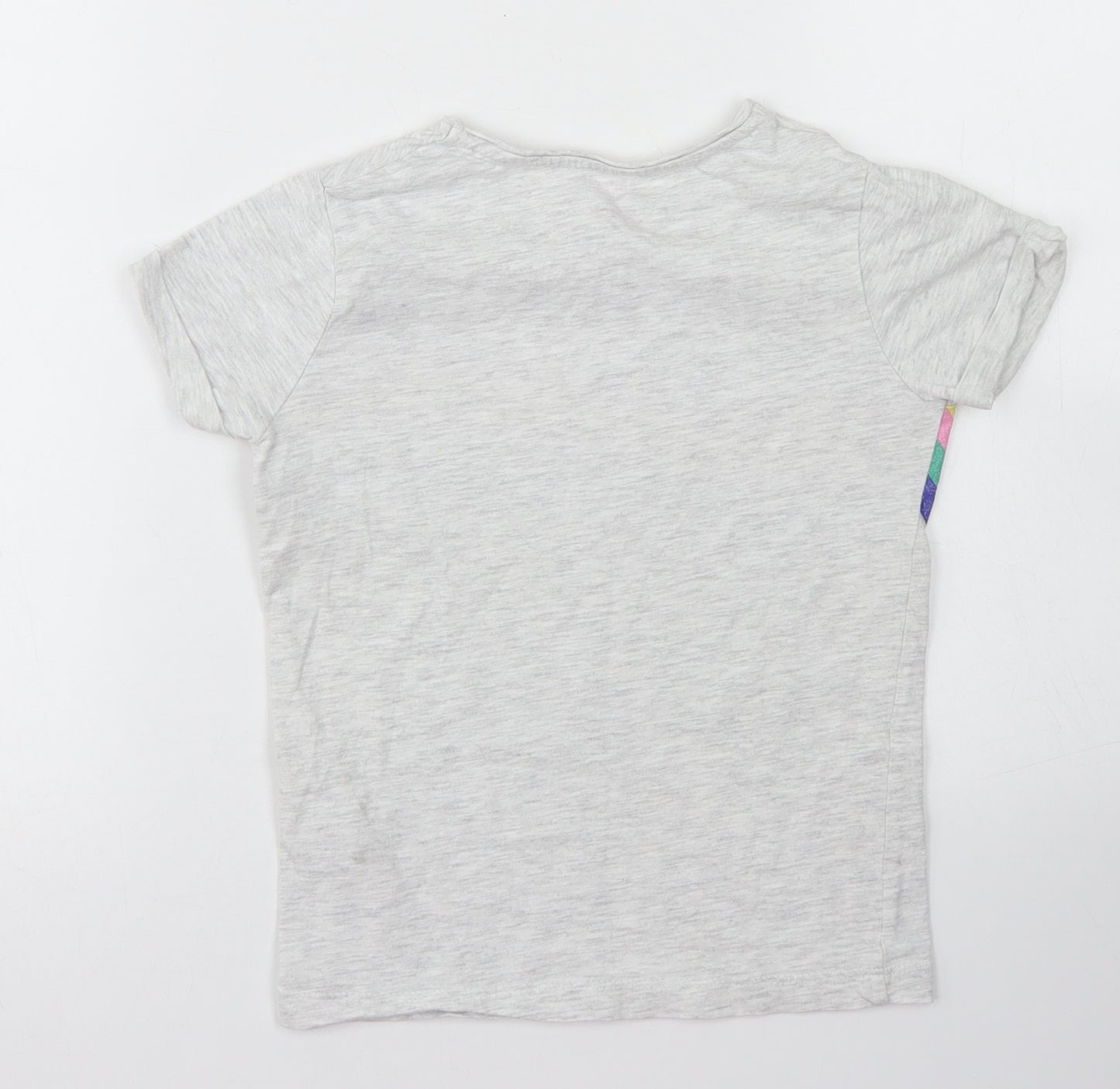 Primark Girls Grey  Cotton Basic T-Shirt Size 7-8 Years Crew Neck  - Rainbow