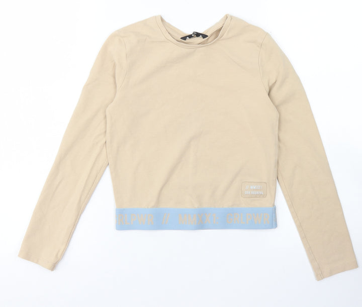 George Girls Brown  Cotton Cropped T-Shirt Size 8-9 Years Crew Neck