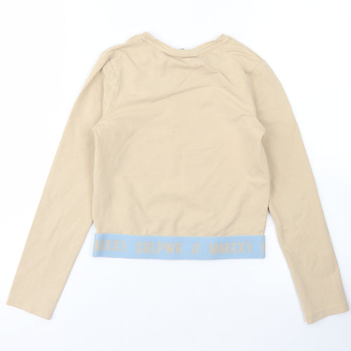 George Girls Brown  Cotton Cropped T-Shirt Size 8-9 Years Crew Neck