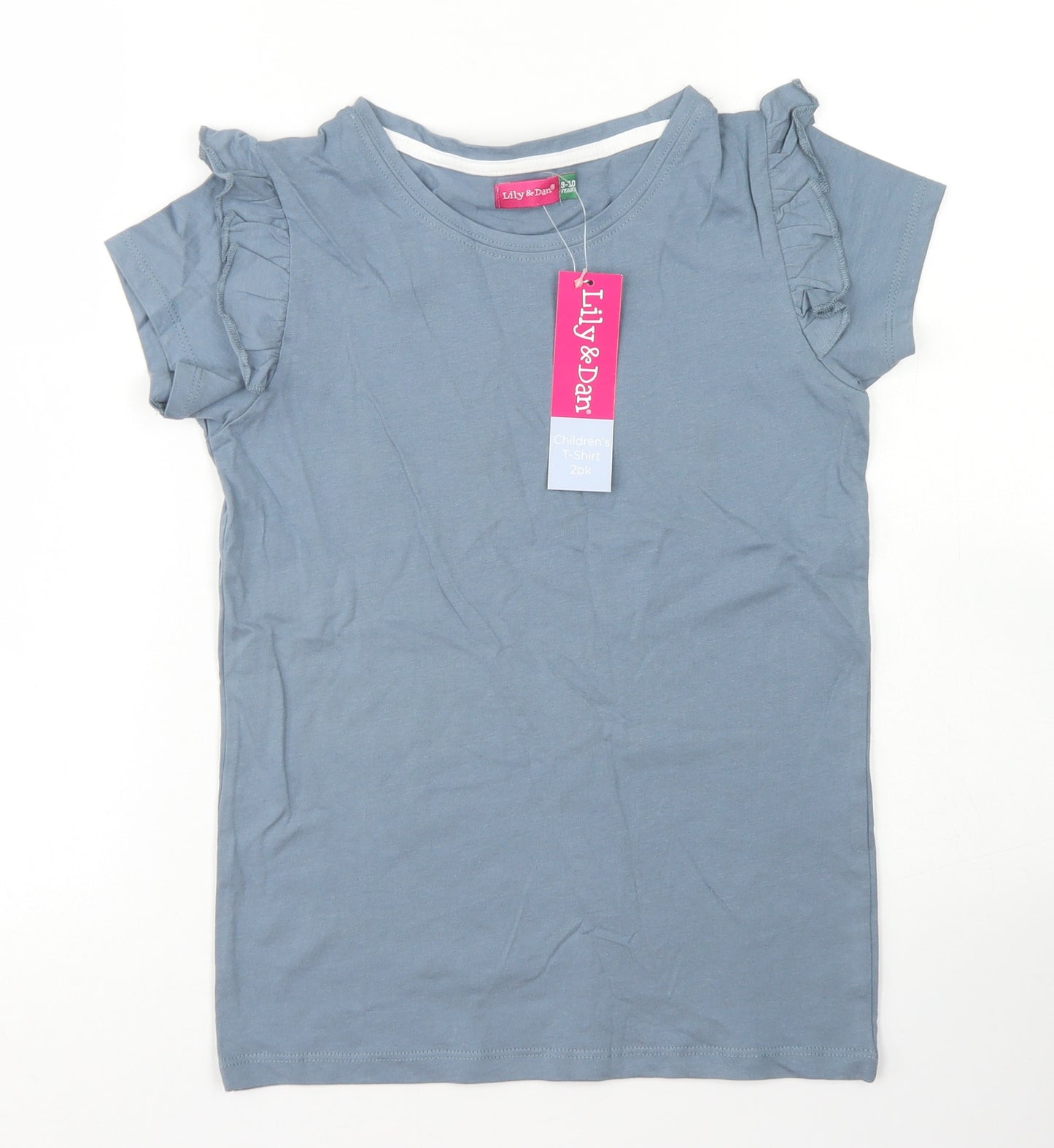 Lily & Dan Girls Blue  Cotton Basic T-Shirt Size 9-10 Years Crew Neck