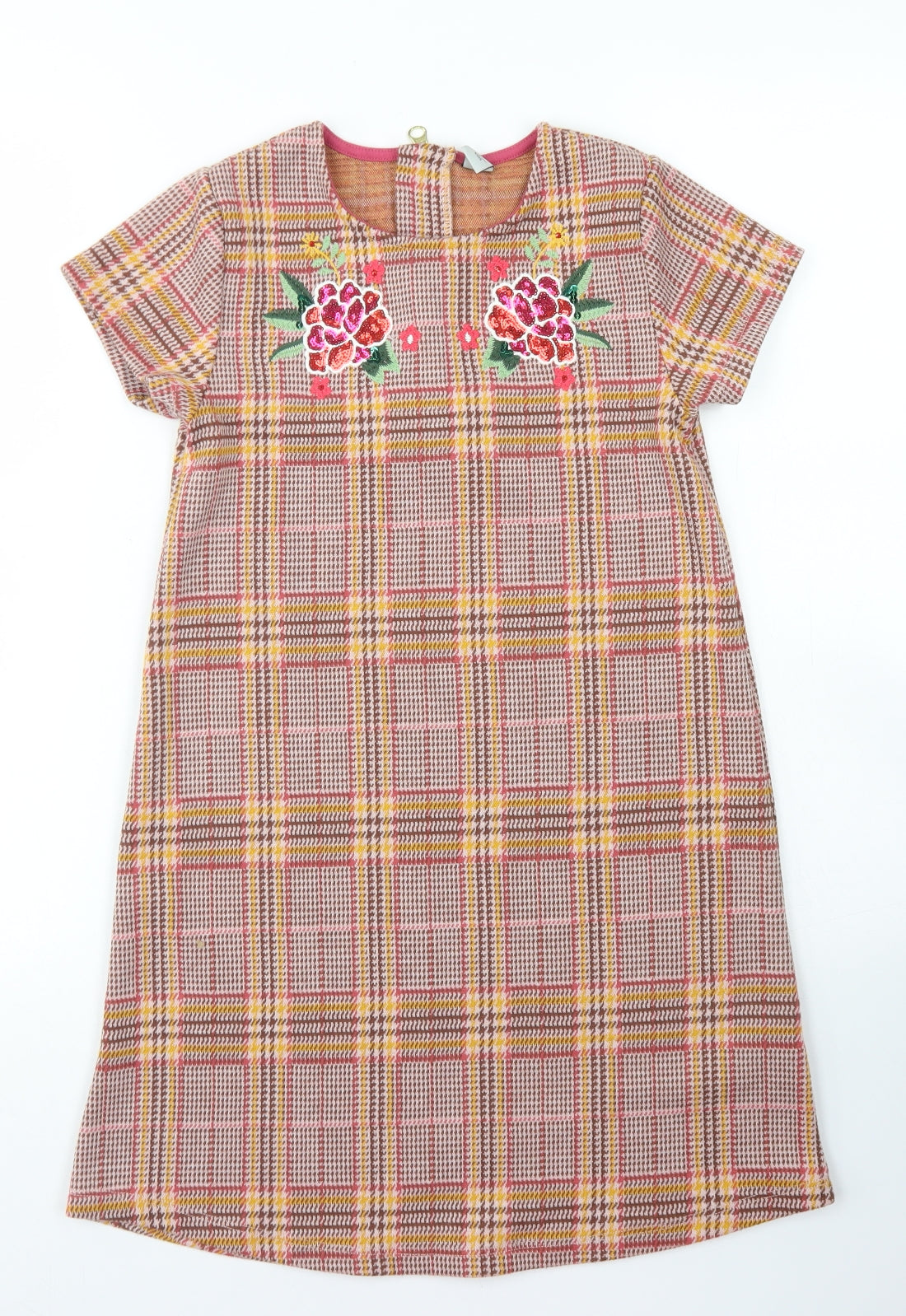 TU Girls Brown Houndstooth Polyester A-Line  Size 10 Years  Crew Neck Zip