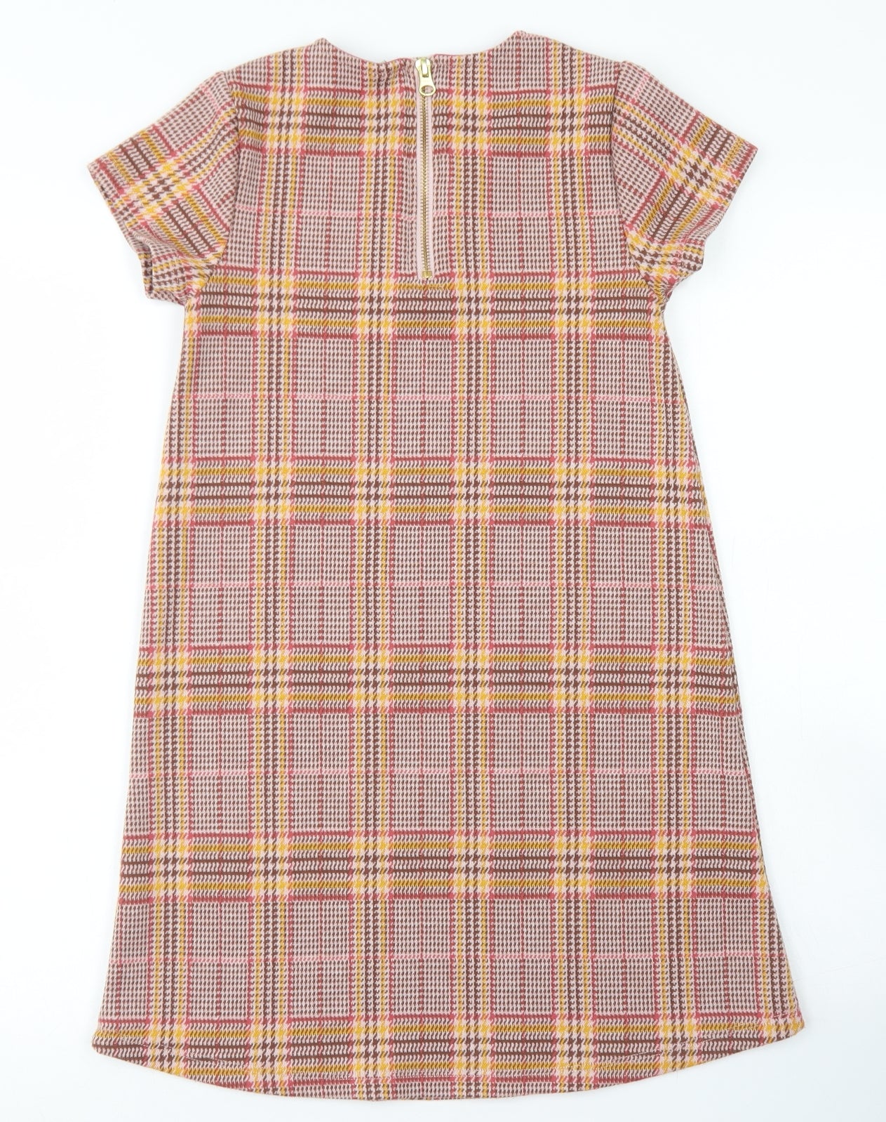 TU Girls Brown Houndstooth Polyester A-Line  Size 10 Years  Crew Neck Zip