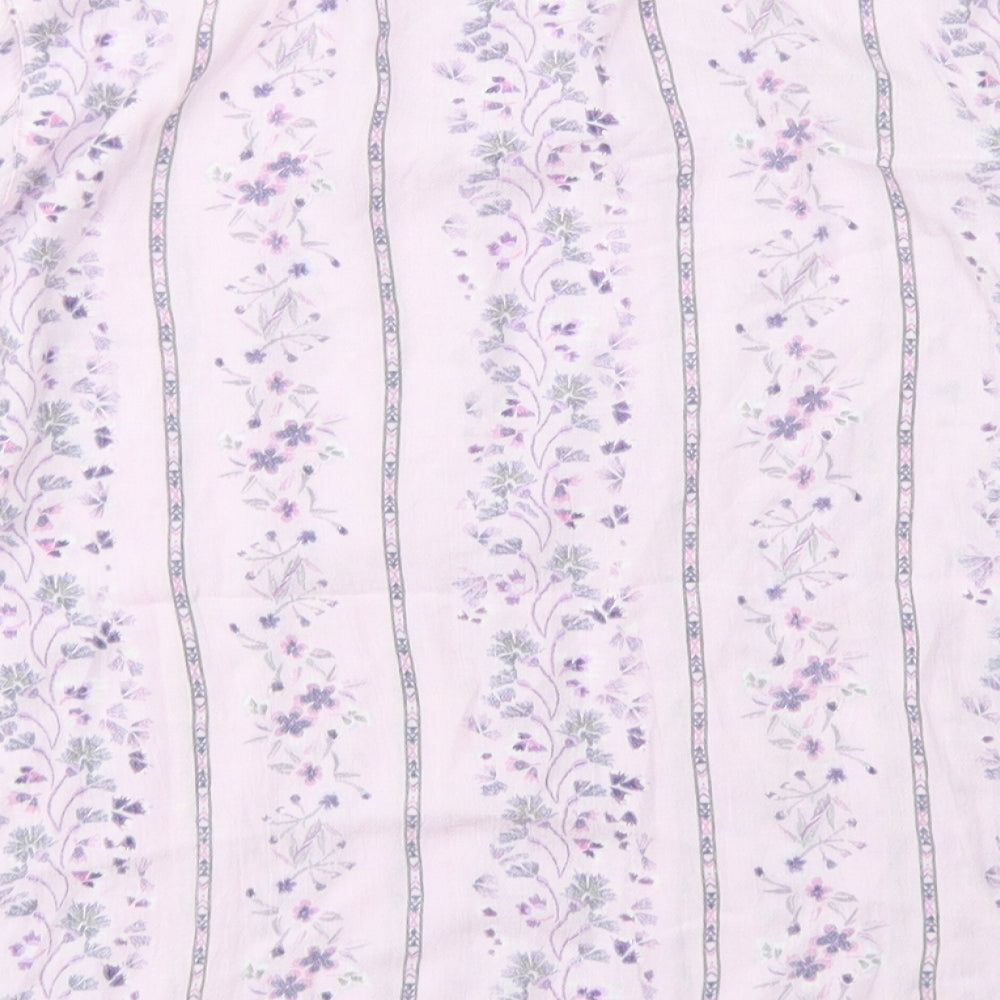 M&Co Womens Purple Floral Viscose Basic T-Shirt Size 10 Round Neck - Lace sleeve detail