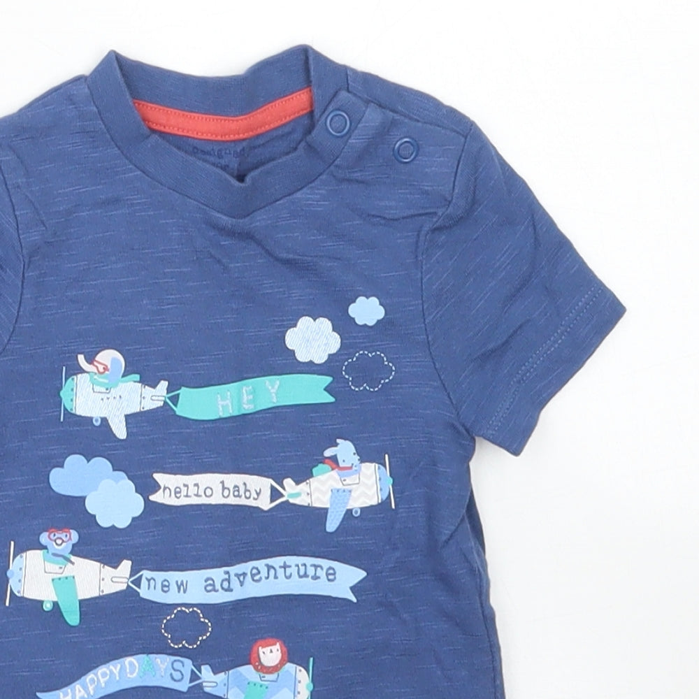 F&F Boys Blue  Cotton Romper One-Piece Size 0-3 Months  Snap - Aeroplanes, Aventure