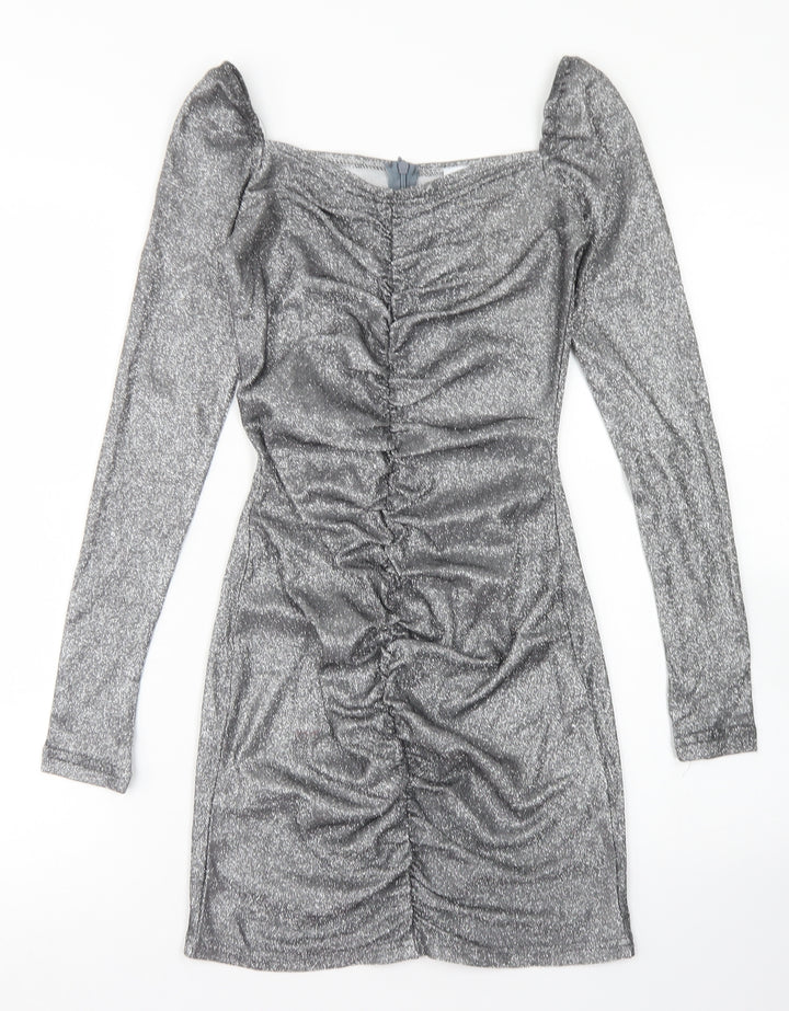 Femme Luxe Womens Silver  Polyester Bodycon  Size S  Sweetheart