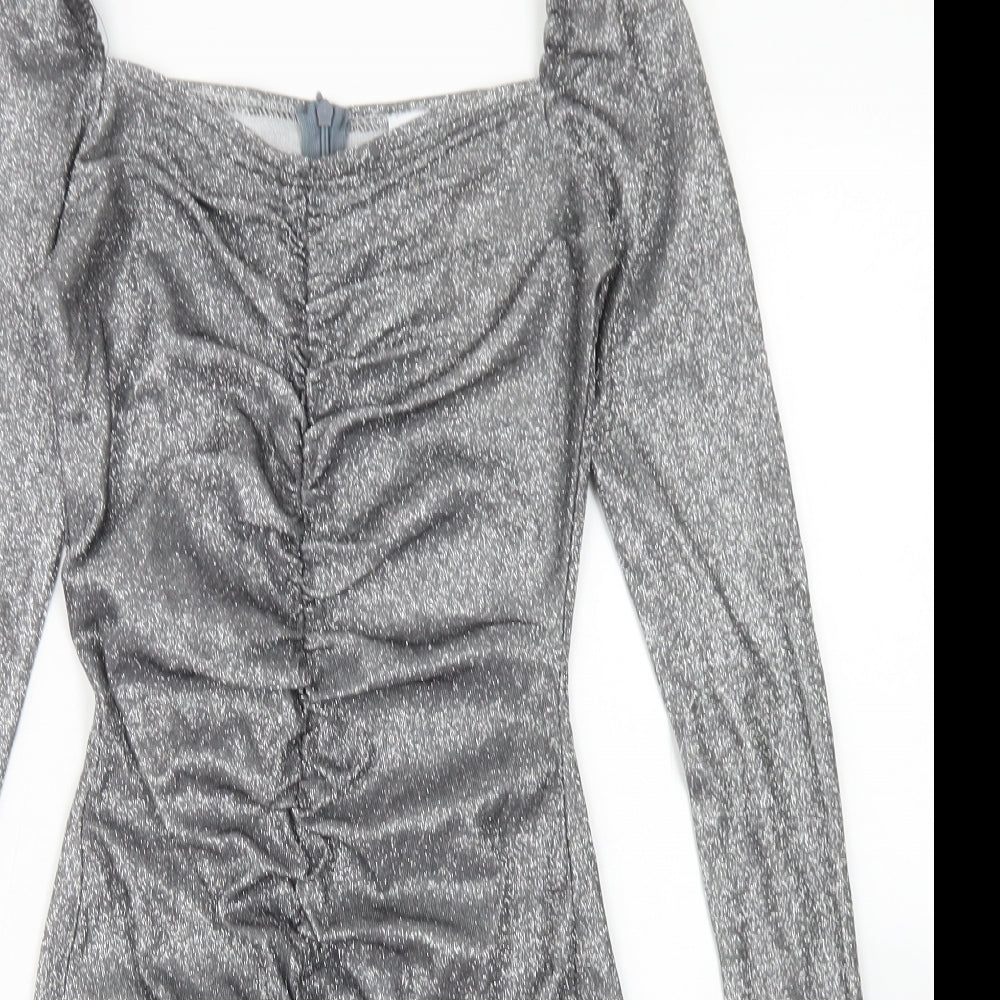 Femme Luxe Womens Silver  Polyester Bodycon  Size S  Sweetheart