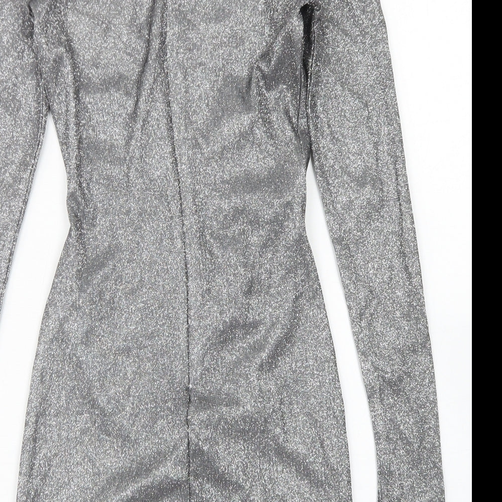 Femme Luxe Womens Silver  Polyester Bodycon  Size S  Sweetheart