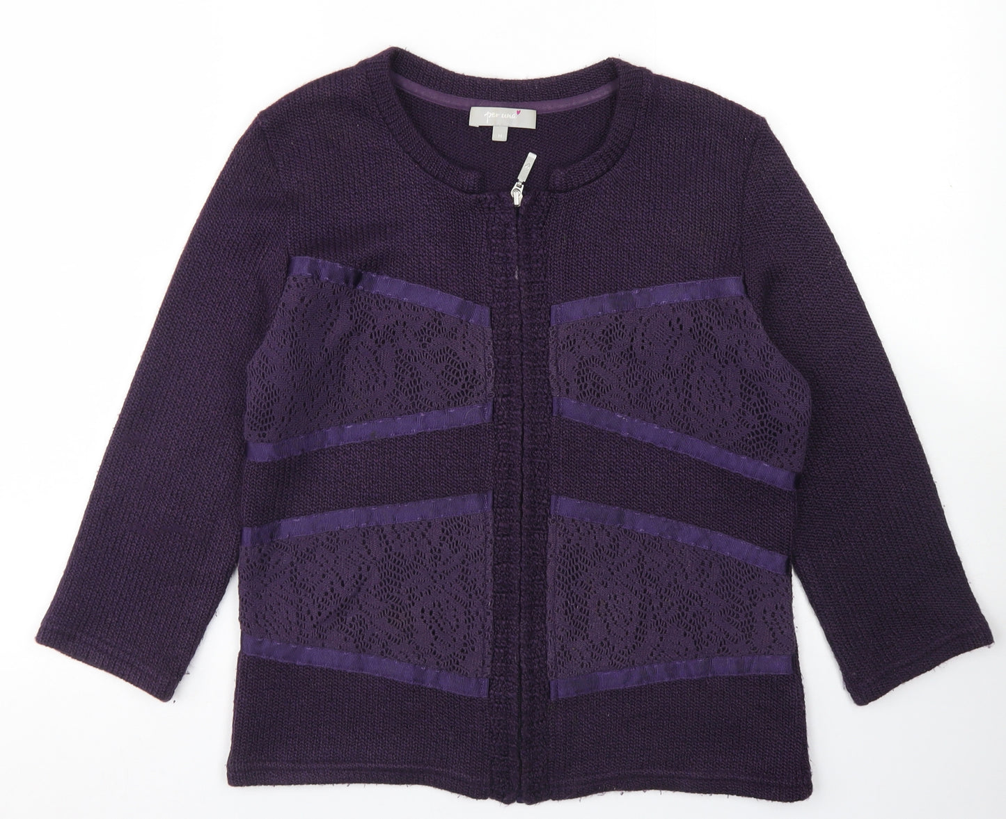 Per Una Womens Purple Round Neck  Acrylic Full Zip Jumper Size M