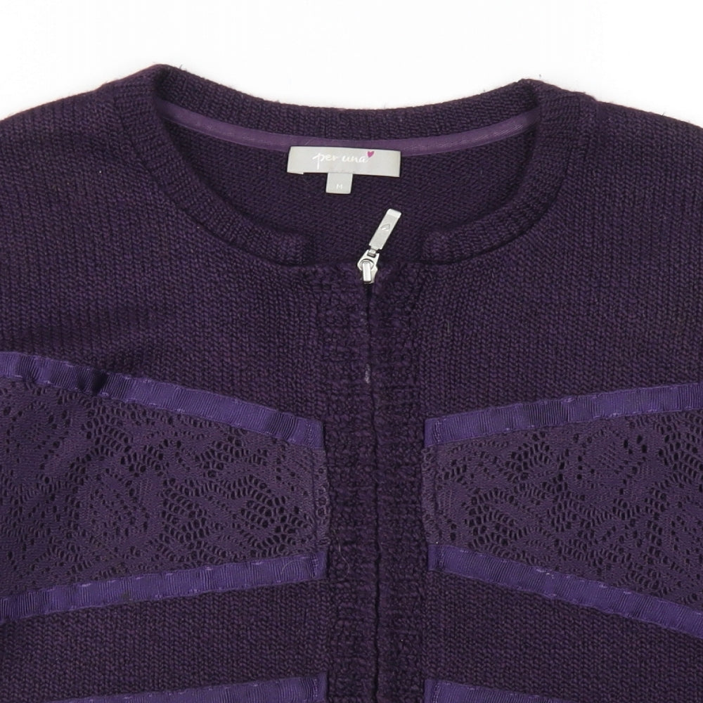 Per Una Womens Purple Round Neck  Acrylic Full Zip Jumper Size M