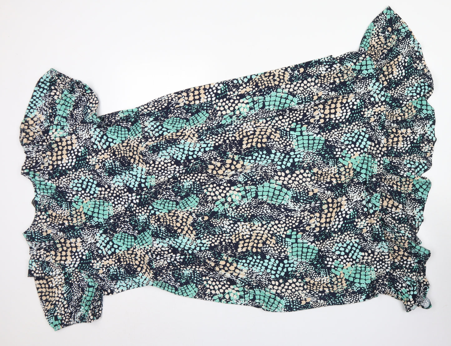 Roman Womens Blue Polka Dot Viscose Fit & Flare  Size 16  Round Neck