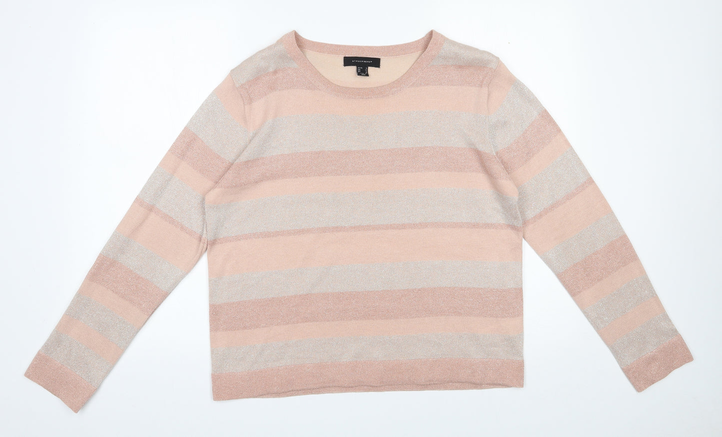 Primark Womens Pink Round Neck Striped Acrylic Pullover Jumper Size 16