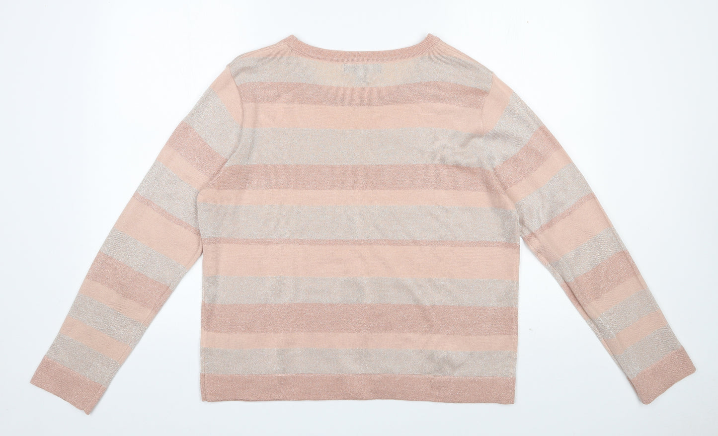 Primark Womens Pink Round Neck Striped Acrylic Pullover Jumper Size 16