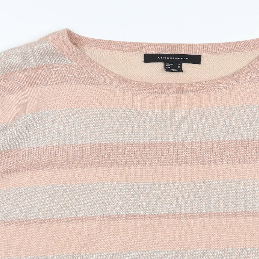 Primark Womens Pink Round Neck Striped Acrylic Pullover Jumper Size 16