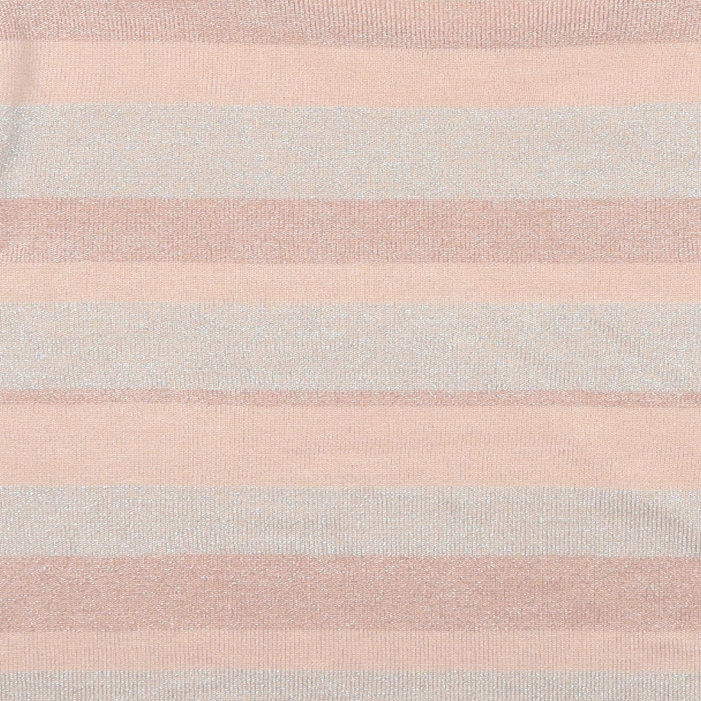 Primark Womens Pink Round Neck Striped Acrylic Pullover Jumper Size 16