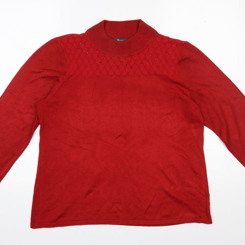 Bonmarché Womens Red High Neck  Acrylic Pullover Jumper Size M