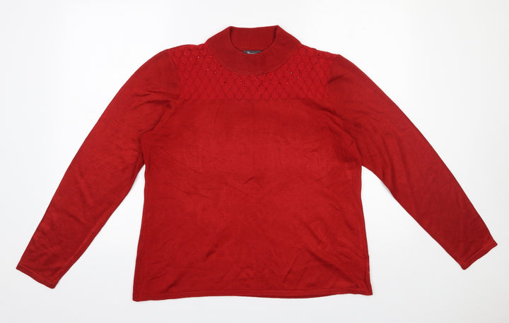 Bonmarché Womens Red High Neck Acrylic Pullover Jumper Size M