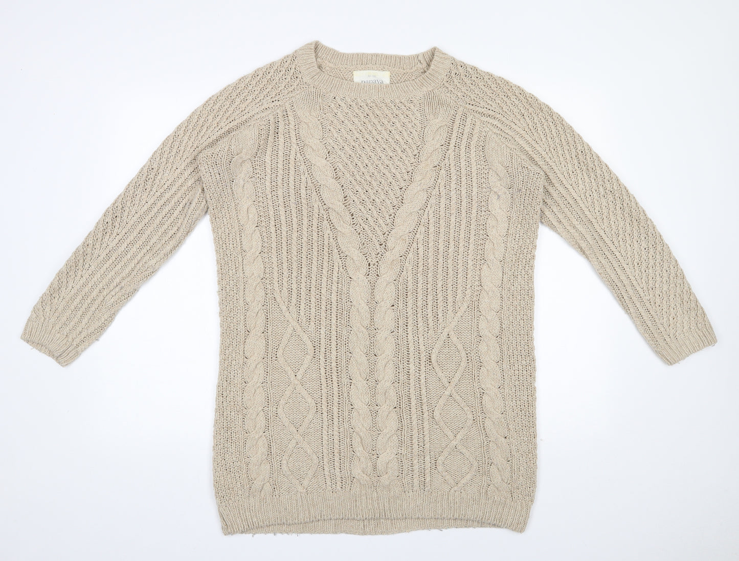 Papaya Womens Beige Round Neck  Acrylic Pullover Jumper Size M