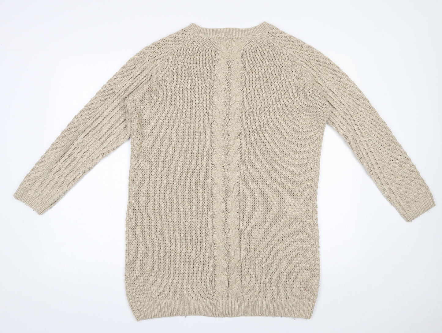 Papaya Womens Beige Round Neck  Acrylic Pullover Jumper Size M