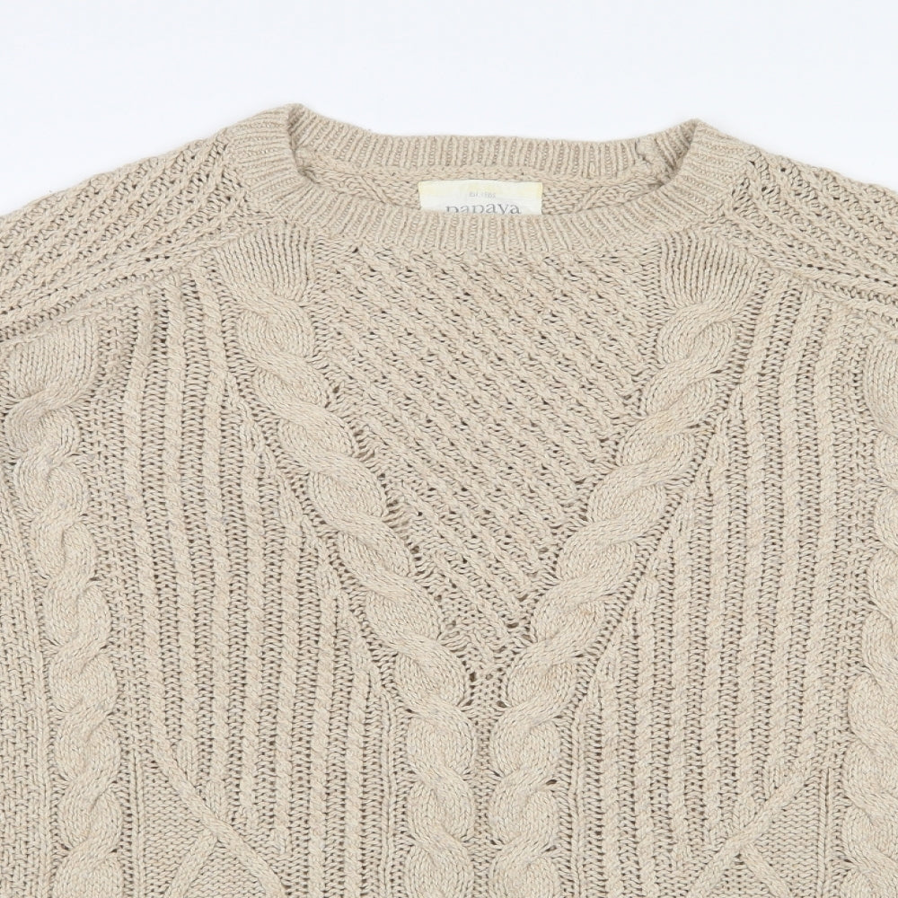 Papaya Womens Beige Round Neck  Acrylic Pullover Jumper Size M