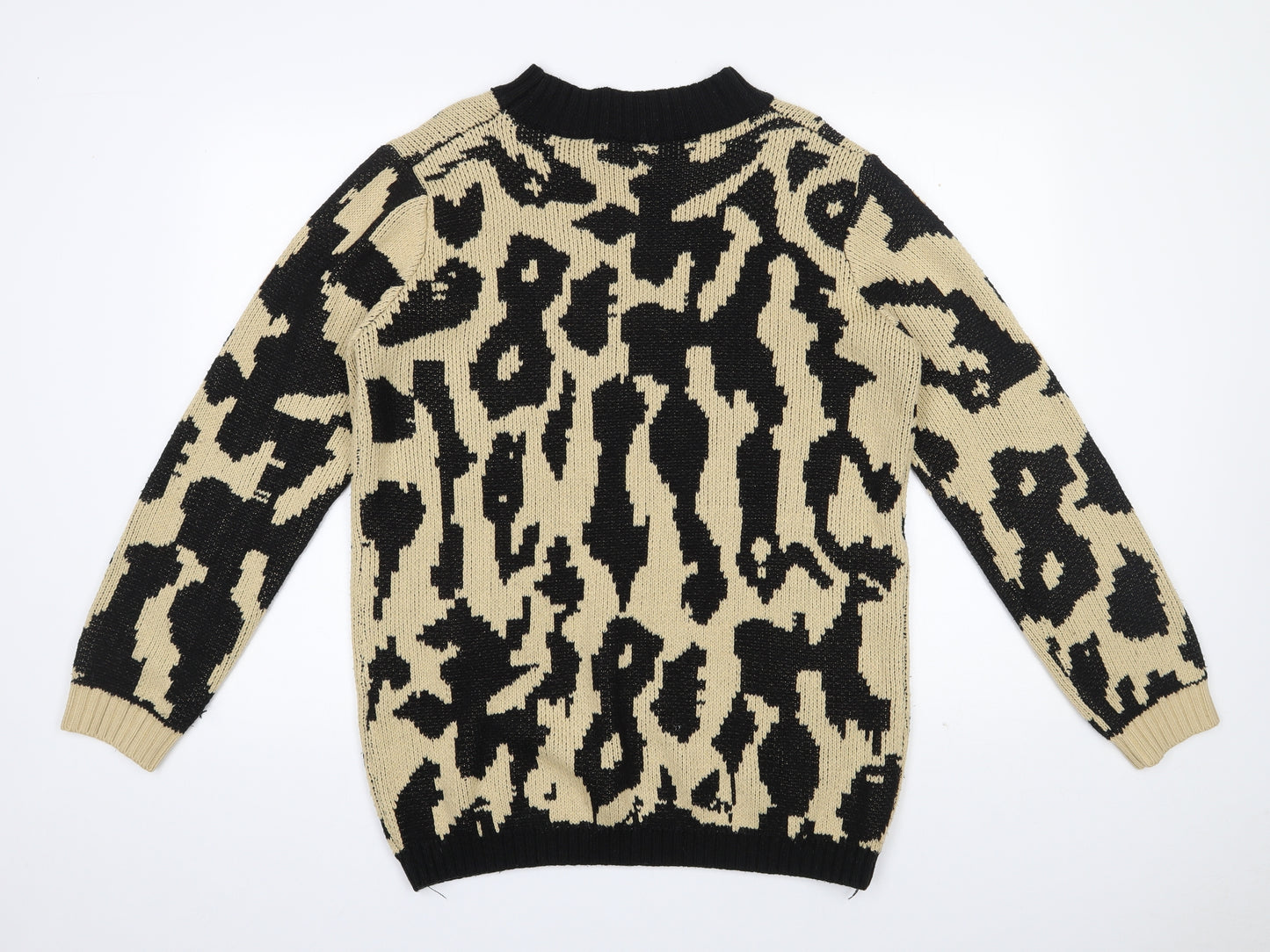 SheIn Womens Beige Round Neck Animal Print Acrylic Pullover Jumper Size L