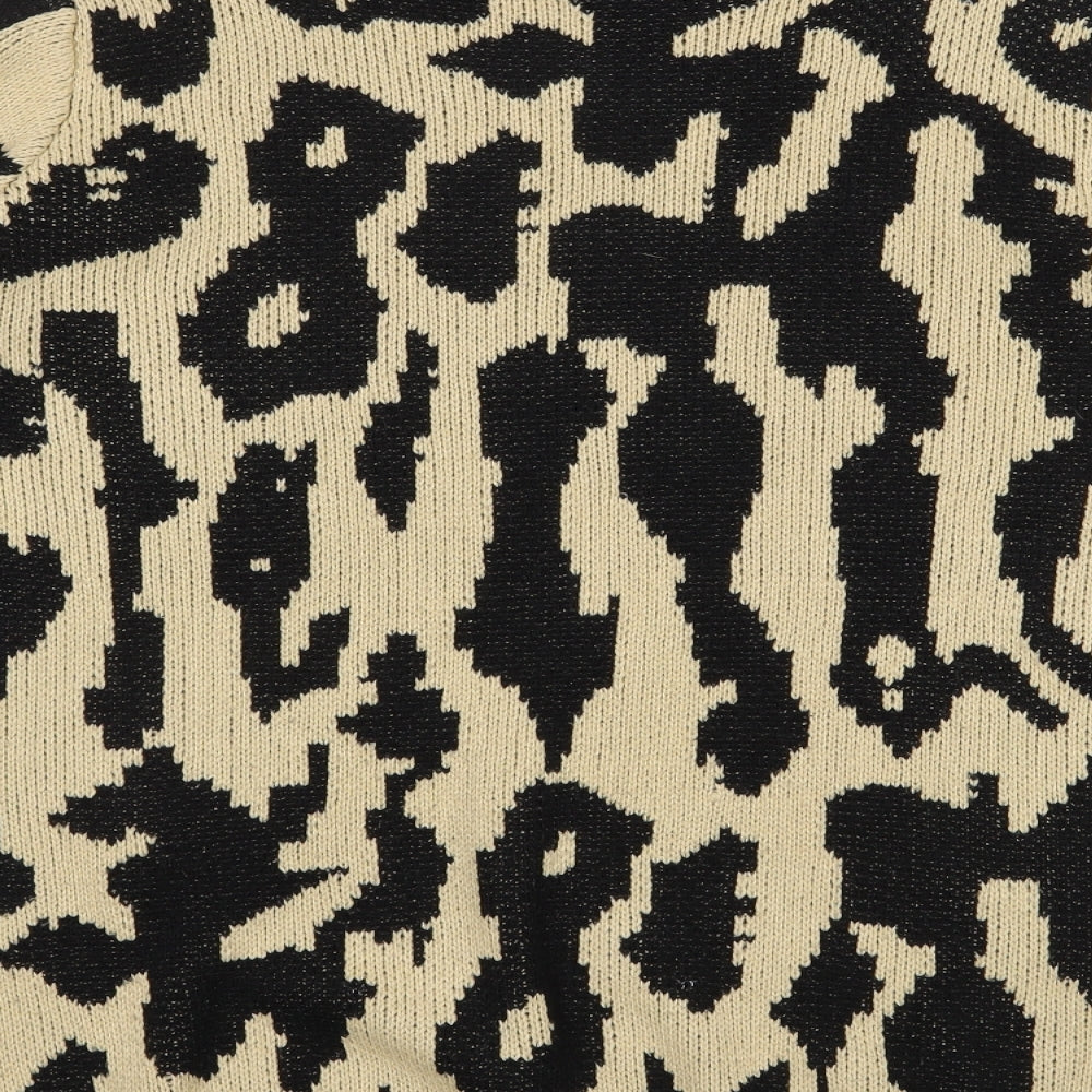 SheIn Womens Beige Round Neck Animal Print Acrylic Pullover Jumper Size L