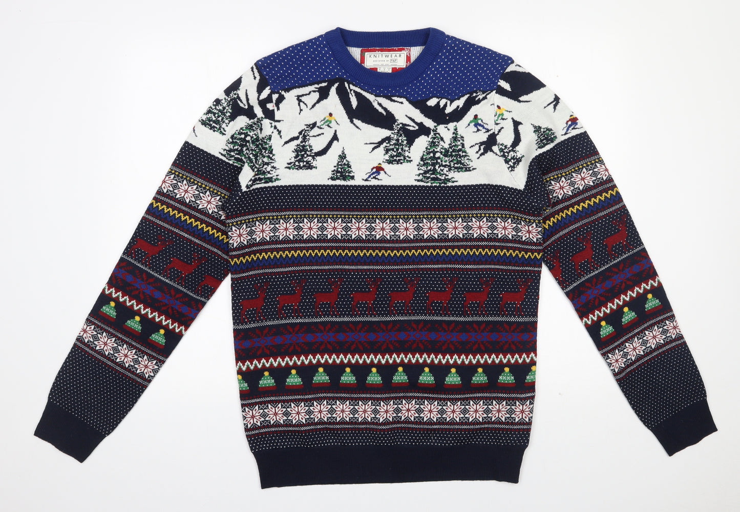 F&F Mens Multicoloured Round Neck Fair Isle Acrylic Pullover Jumper Size M   - Christmas jumper