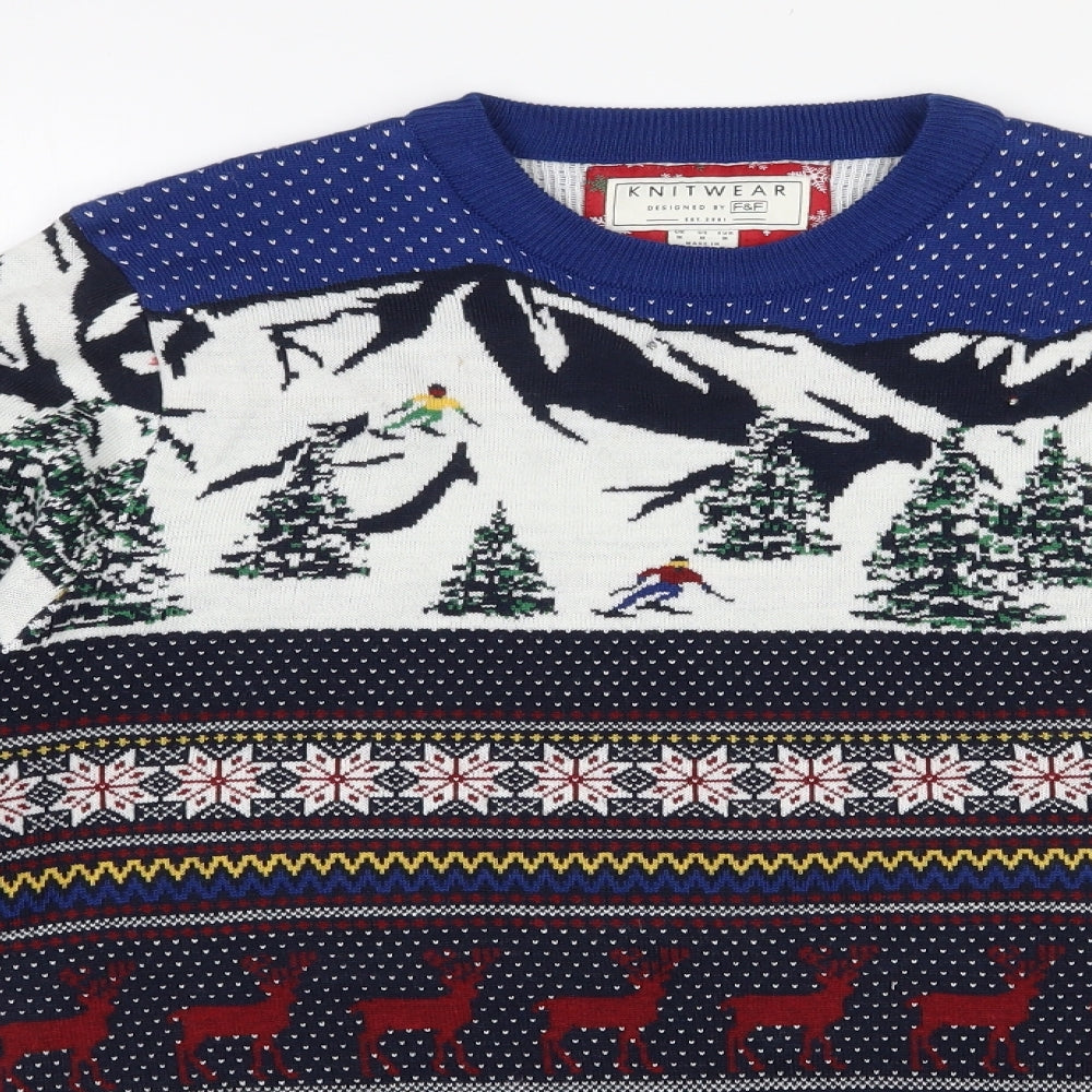 F&F Mens Multicoloured Round Neck Fair Isle Acrylic Pullover Jumper Size M   - Christmas jumper