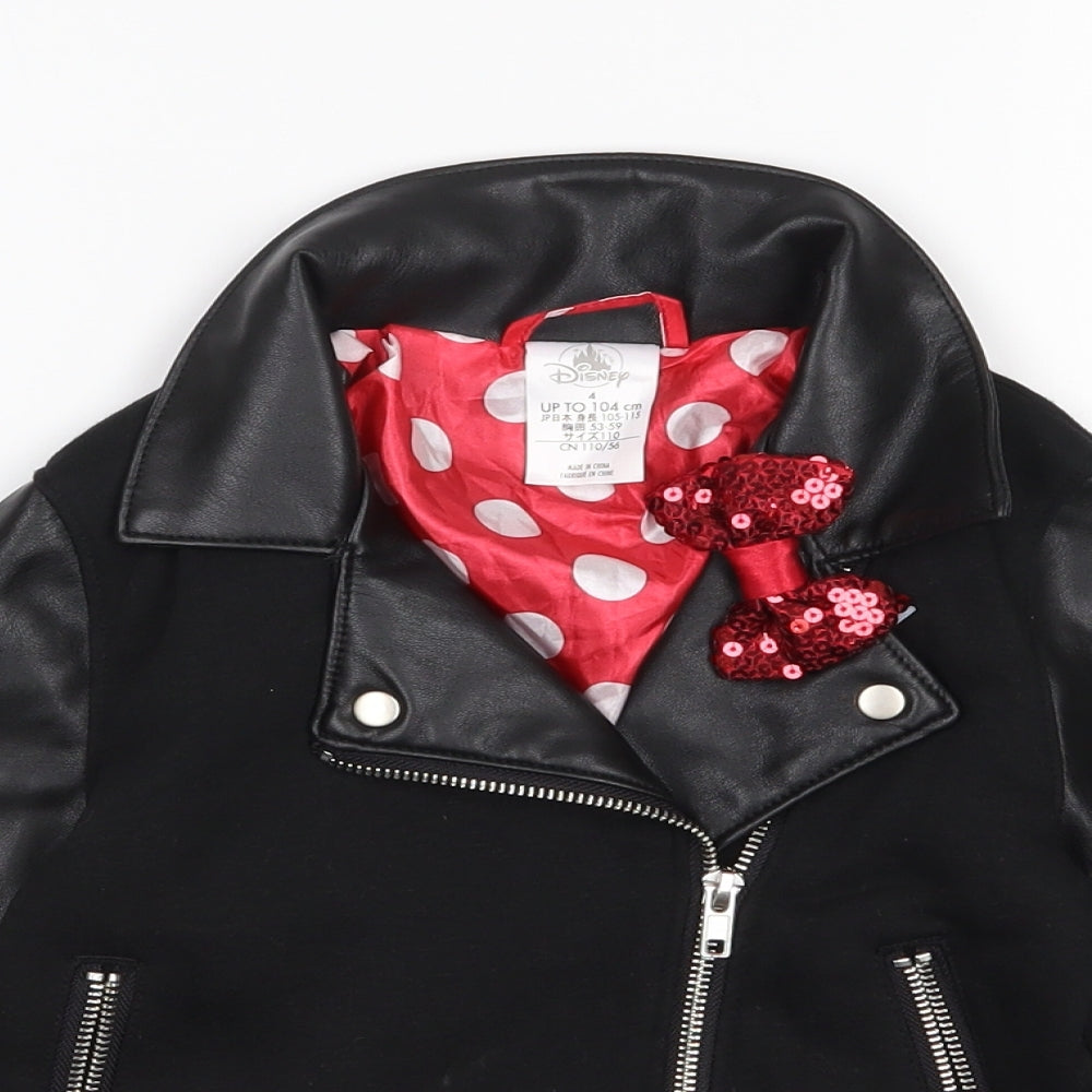 Disney Girls Black   Biker Jacket Size 4 Years  Zip - Minnie mouse